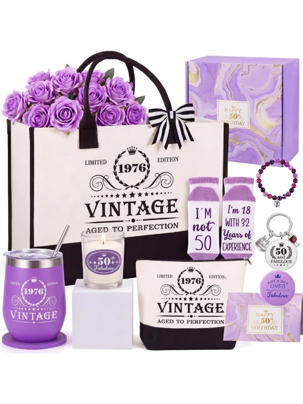 Vintage 1976 50th Birthday Tumbler Set for Women | Unique Gift Idea